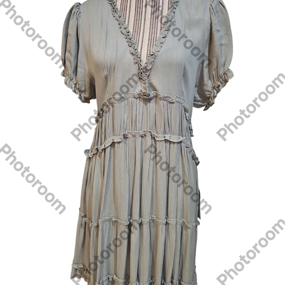 Justify Woman Green Women's Tiered Ruffles Fit&Flare Crinkle Mini Dress Size XL - Picture 2 of 14